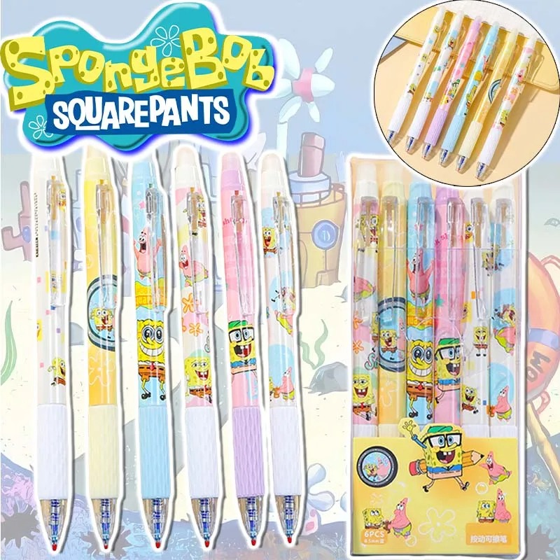 Gel Ink Pen Set - 6 adet/takım SpongeBob Kawaii Silinebilir Kalemler