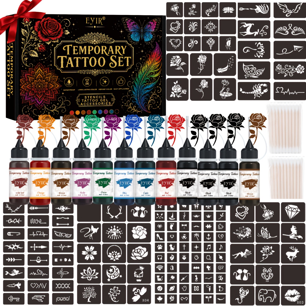 Gel Ink Pen Set - 12 Renkli Geçici Dövme Jeli Kına