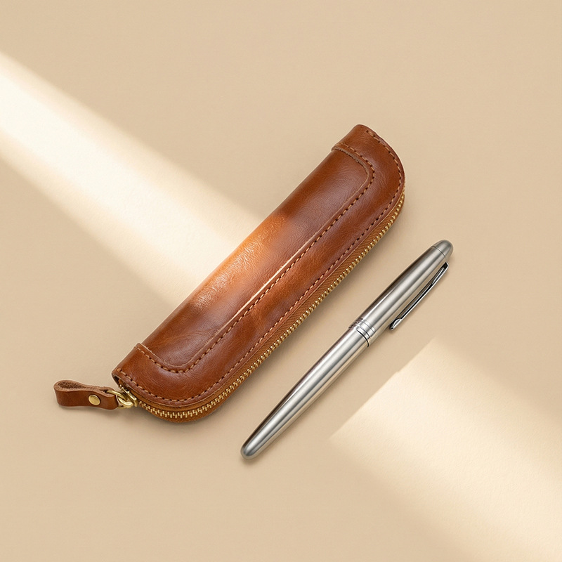 Tan Stationery & Office Supply - Vintage bitkisel tabaklanmış deri kalem kutusu,